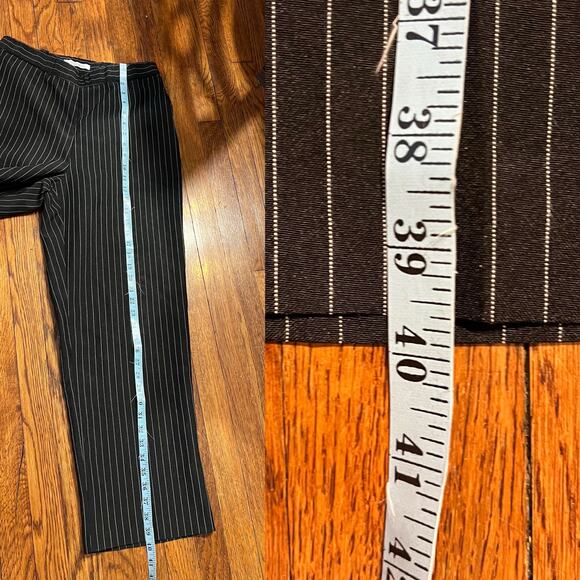 90s Y2K Vintage Roamans Black White Pinstripe Wide Leg Pants 10WP Soft Power - Picture 15 of 17